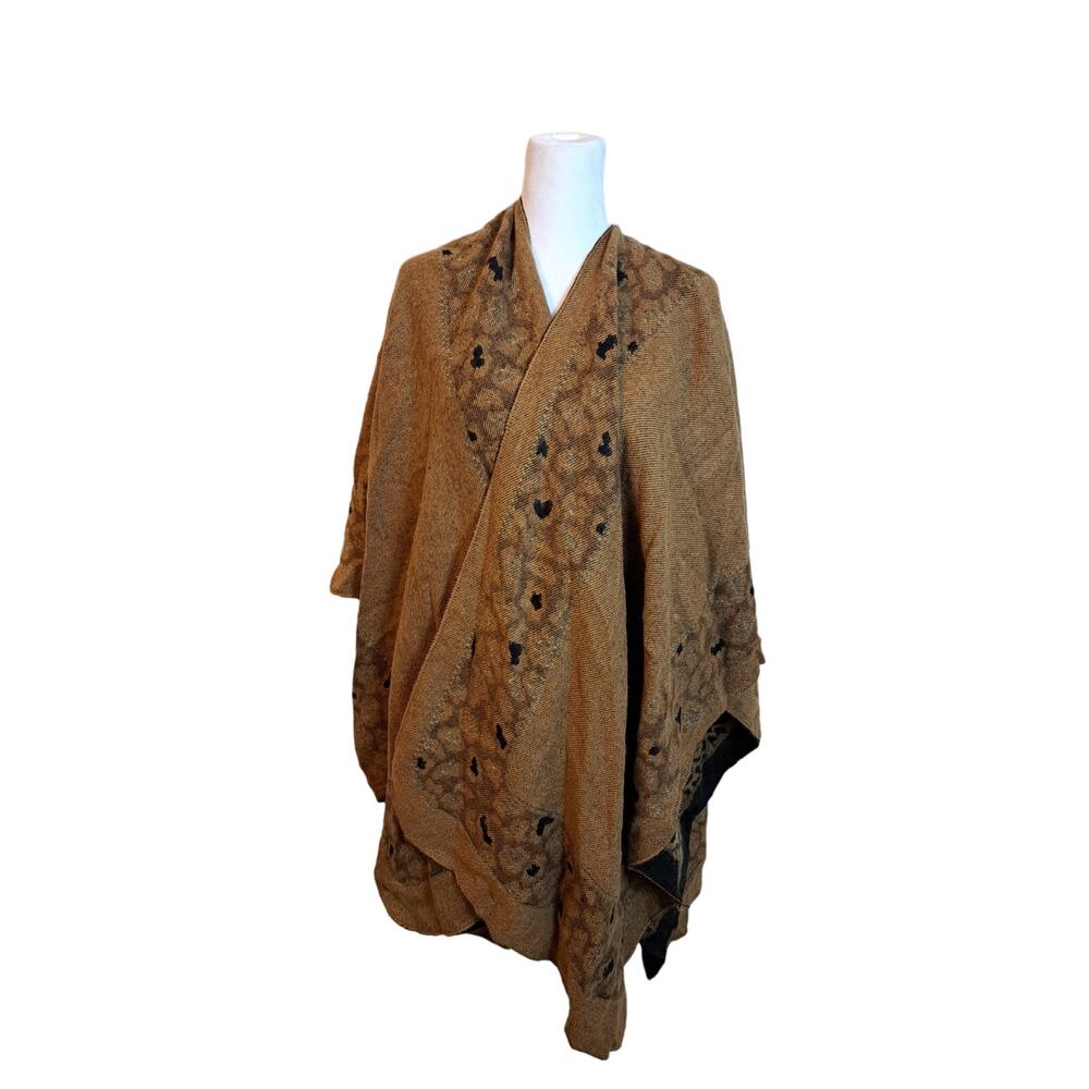 Leopard Print Wrap Reversible Black Brown Scarf One Size - Picture 5 of 5